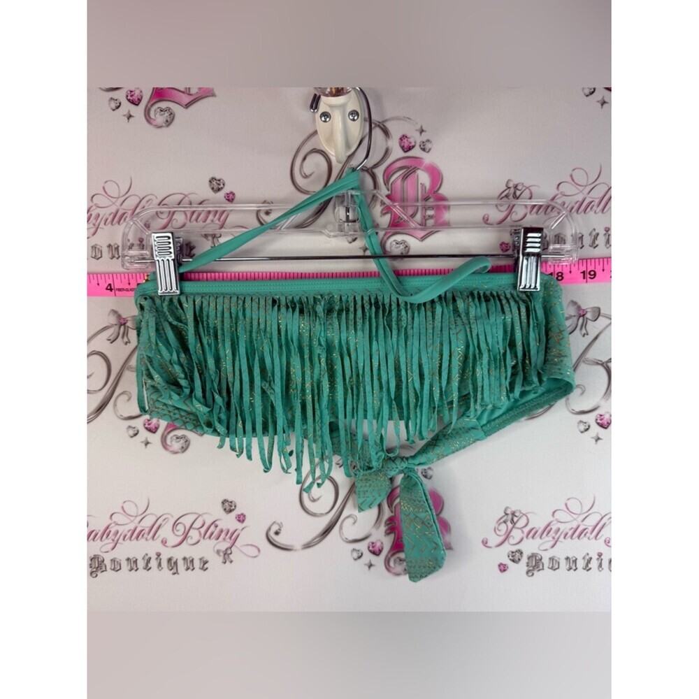 Xhilaration bikini top bandeau bra Teal Bikini Top with Gold Print Fringes